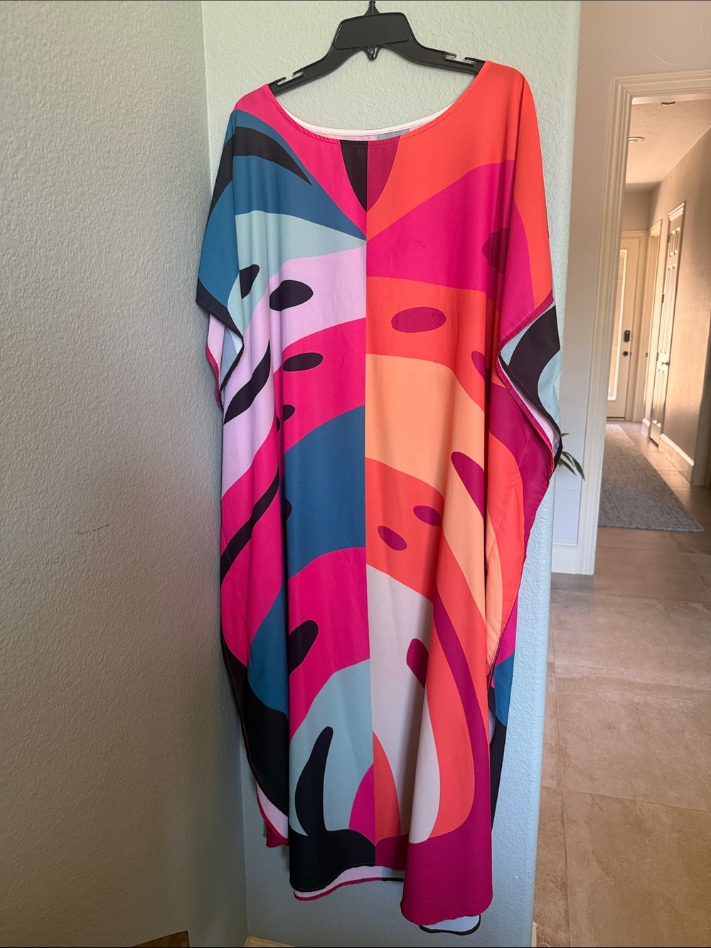 Amazon Bright Pink Coral Teal Abstract Maxi Dress